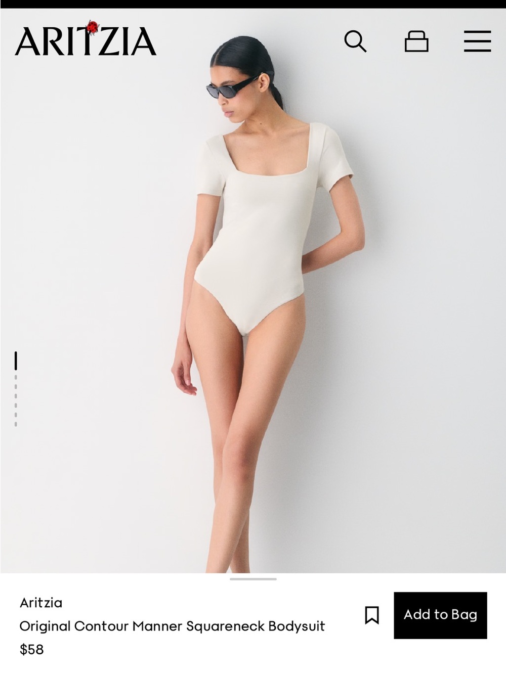 Aritzia white Squareneck Short Sleeve Bodysuit